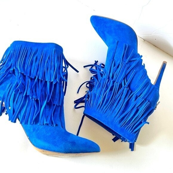 Steve Madden Flapper Fringe Blue Ankle Boot 7.5M - Picture 3 of 11